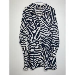 H&M Dress Womens XL Black White Zebra Print Long Sleeve Button Up Fit Flare Mini